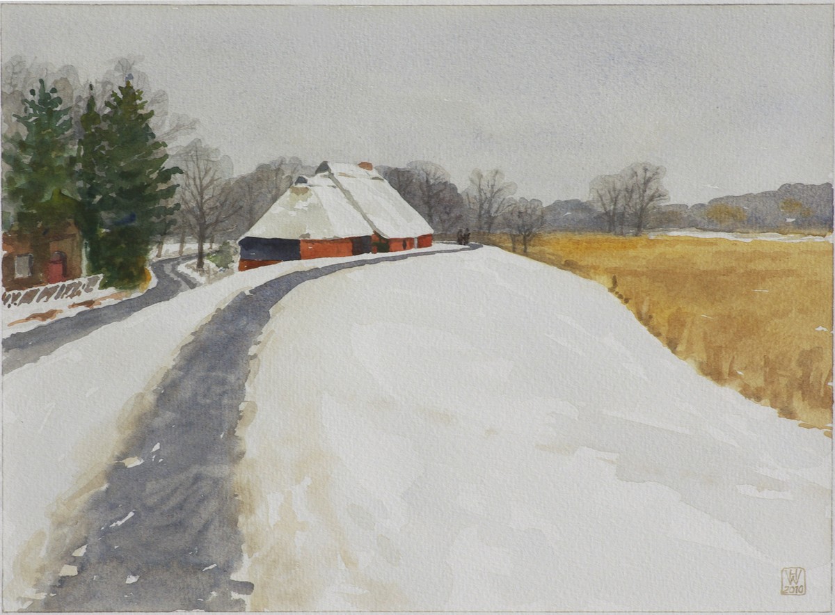Haus am Deich, Lesumbrok, Bremen - Aquarell 27,5x37,5 cm