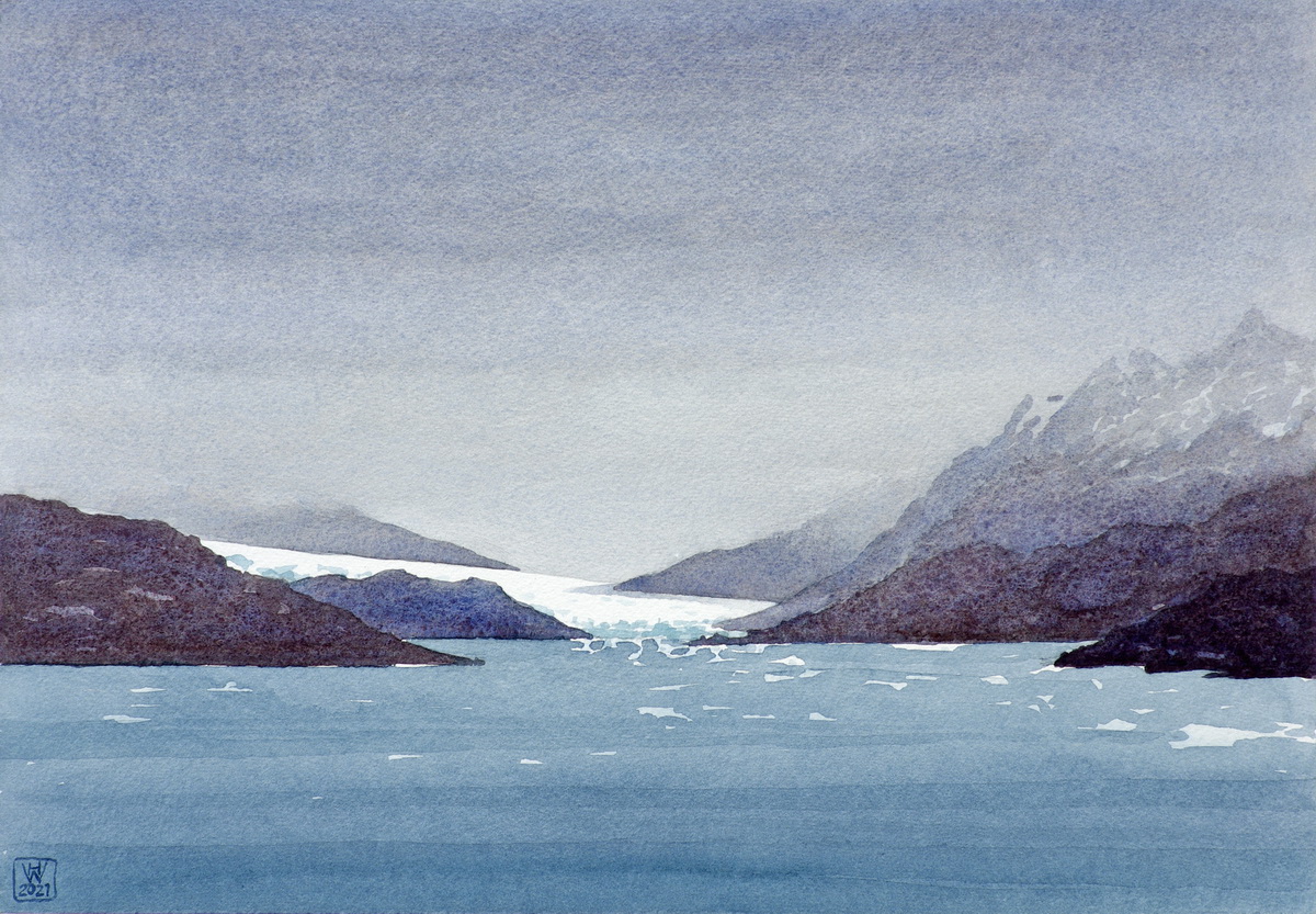 Gletscher Grey, Patagonien (Chile) - Aquarell  32x46 cm