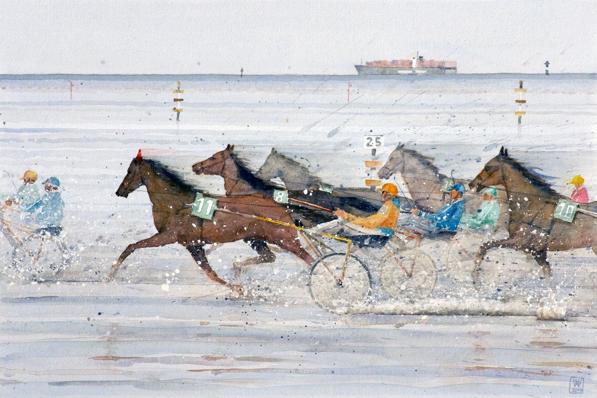 Wattrennen, Cuxhaven-Duhnen - Aquarell 43x65 cm  NFS
