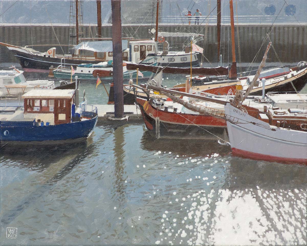 Vegesacker Hafen im Gegenlicht - Öl auf Leinen 40x50 cm  NFS