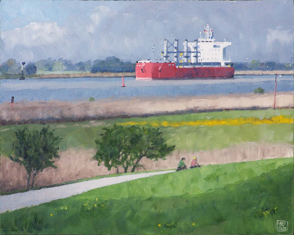 Auf der Unterweser bei Rechtenfleth - Öl auf Malplatte  41x51 cm
