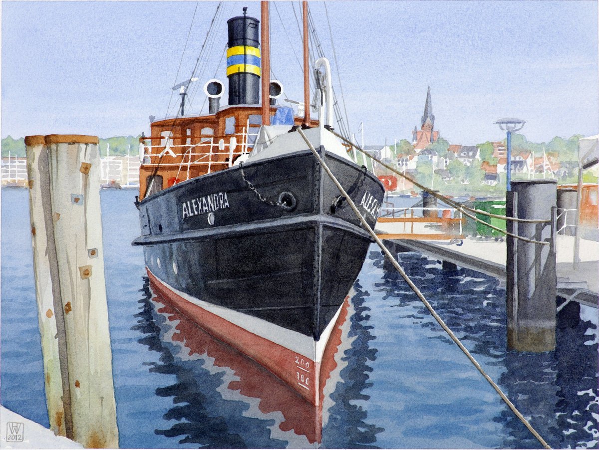 Salondampfer ALEXANDRA in Flensburg - Aquarell  33x43 cm