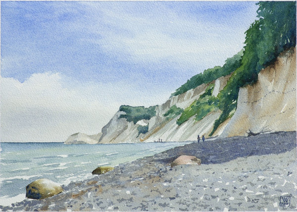 Insel Møn (Dänemark), Kreideküste II - Aquarell 27x38 cm
