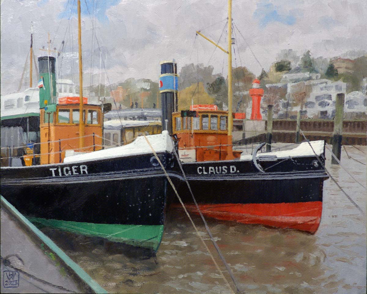 Hamburg, Dampfschlepper im Museumshafen Oevelgönne  -  Öl auf Malplatte  24x30 cm
