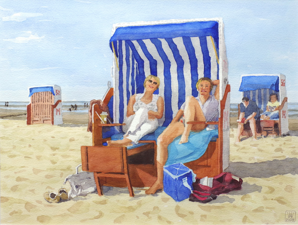 Ein Tag am Strand, Cuxhaven-Duhnen - Aquarell  29,5x39 cm  NFS