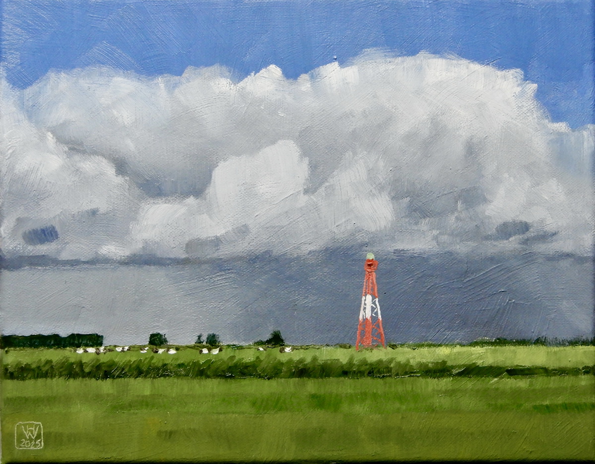 Weserinsel Harriersand: Leuchtfeuer Großerpater - Öl 24x30 cm