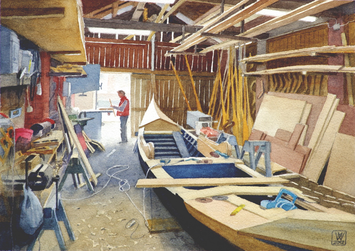Gondelwerft I, San Trovaso/Venedig - Aquarell 27x38 cm  NFS - Veröffentlicht in CLASSIC BOAT Dez. 2012 und L'ART DE l'AQUARELLE  Sept. 2019