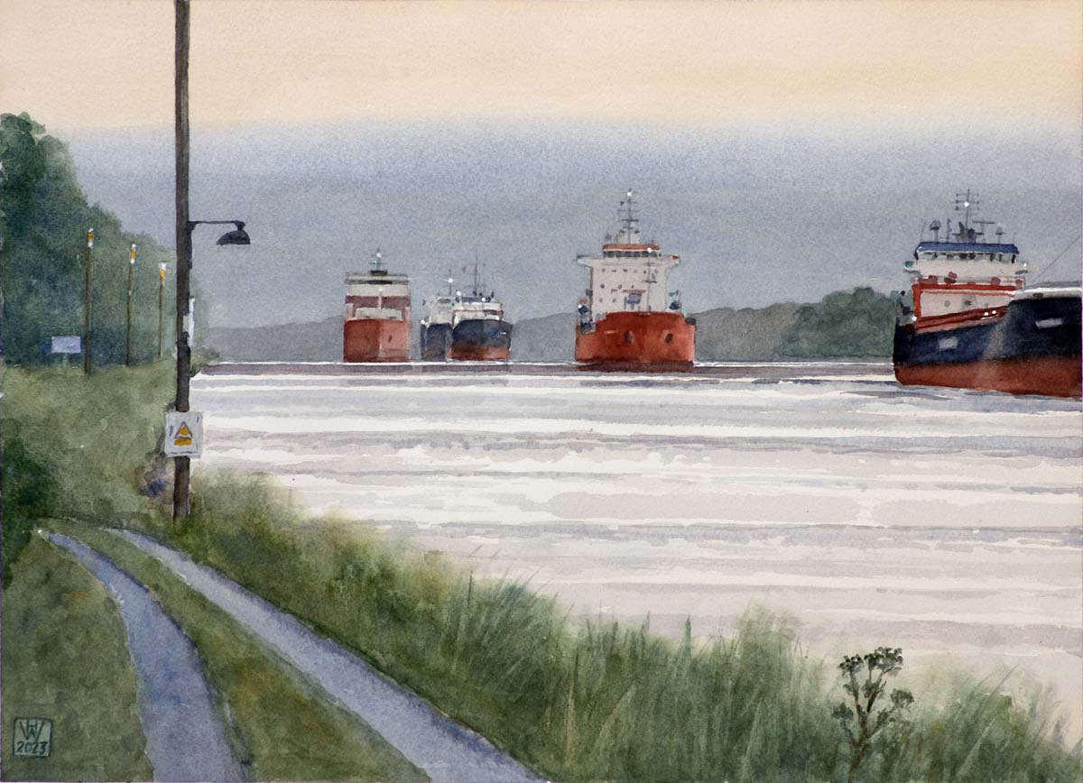 Abends am Nord-Ostsee-Kanal  Aquarell 32x44 cm  NFS