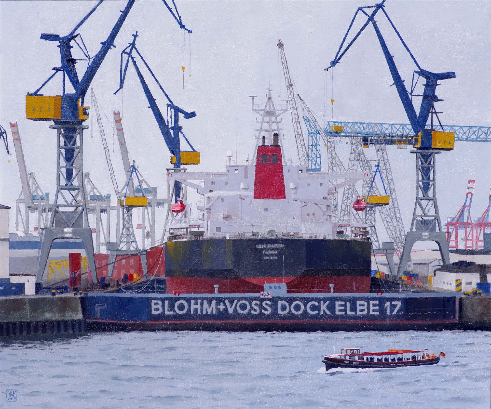 Hamburg, Blohm & Voss Dock Elbe 17  -  Öl auf Malplatte  51x61 cm