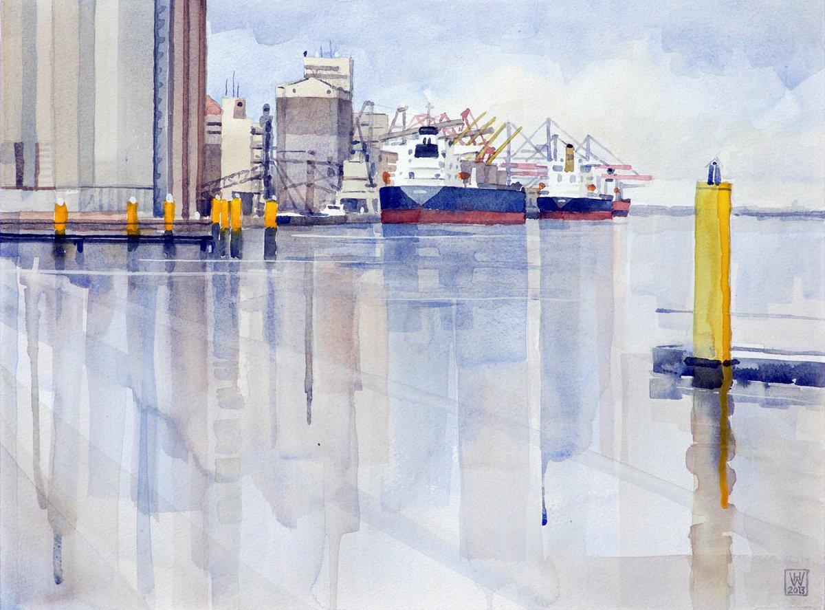 Massengutumschlag, Hafen Brake/Unterweser - Aquarell 33x44 cm