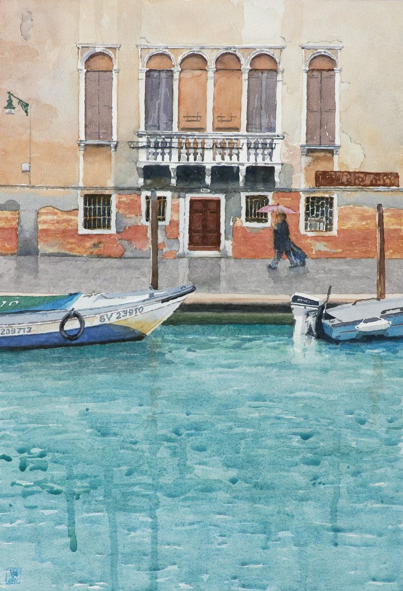 Regen, Canale di Cannarégio/Venedig - Aquarell  50x32 cm