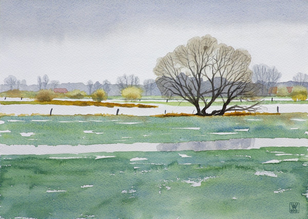 Borgfelder Wümmewiesen, Bremen - Aquarell  25,5x35,5 cm