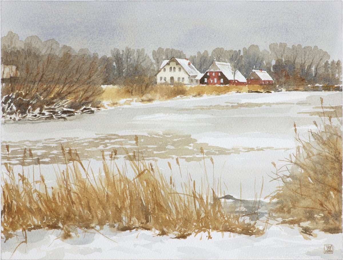 Niederblockland, an der Wümme, Bremen - Aquarell 33x43 cm  NFS