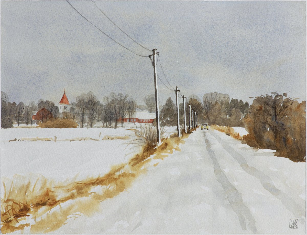 Kirche St. Jürgen, Januar 2010 - Aquarell 33x43 cm