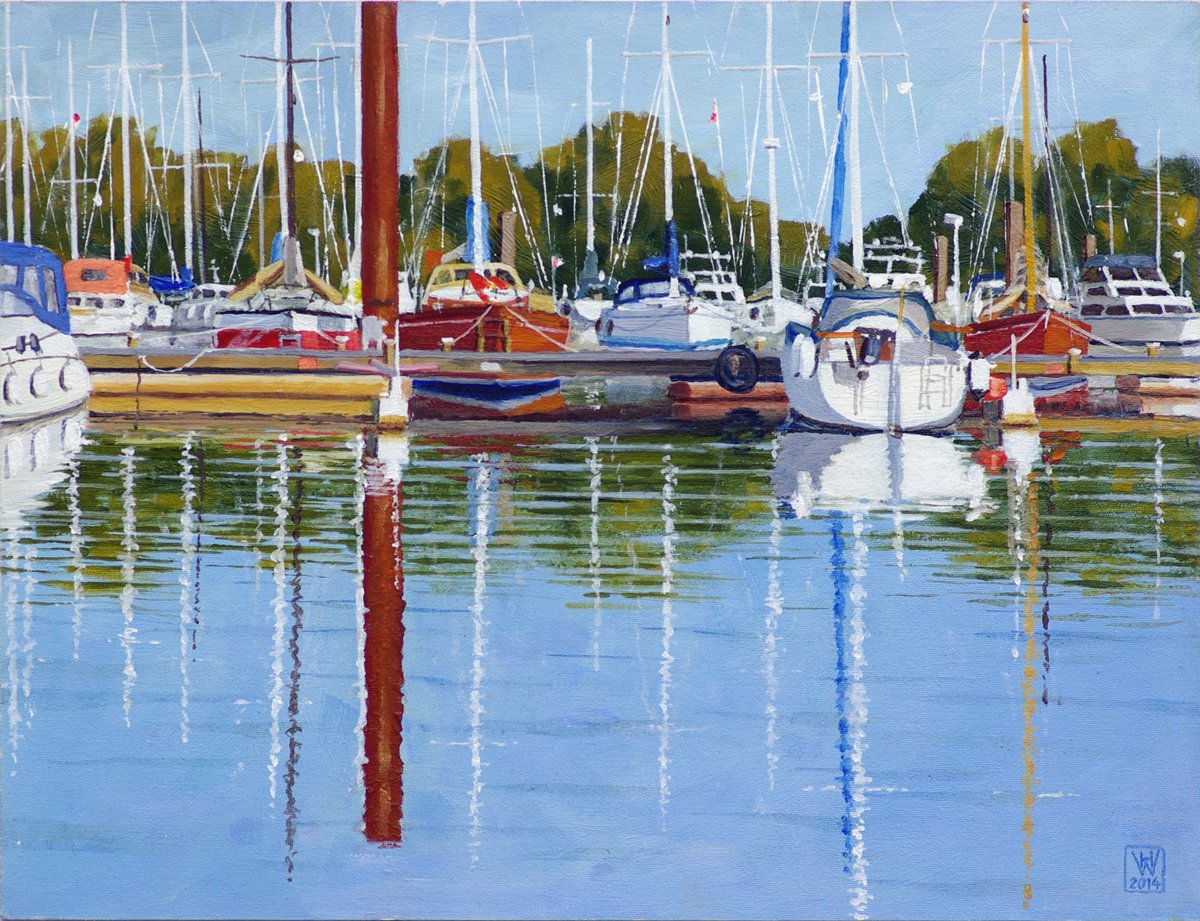 Yachthafen, Bremen-Grohn - Öl auf Malplatte  30x40 cm  (mein erstes Ölbild) NFS