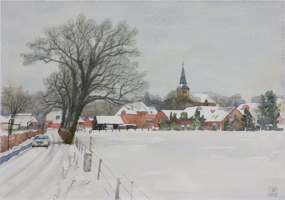 An der Lesumer Kirche, Bremen-Lesum - Aquarell  27x38 cm NFS