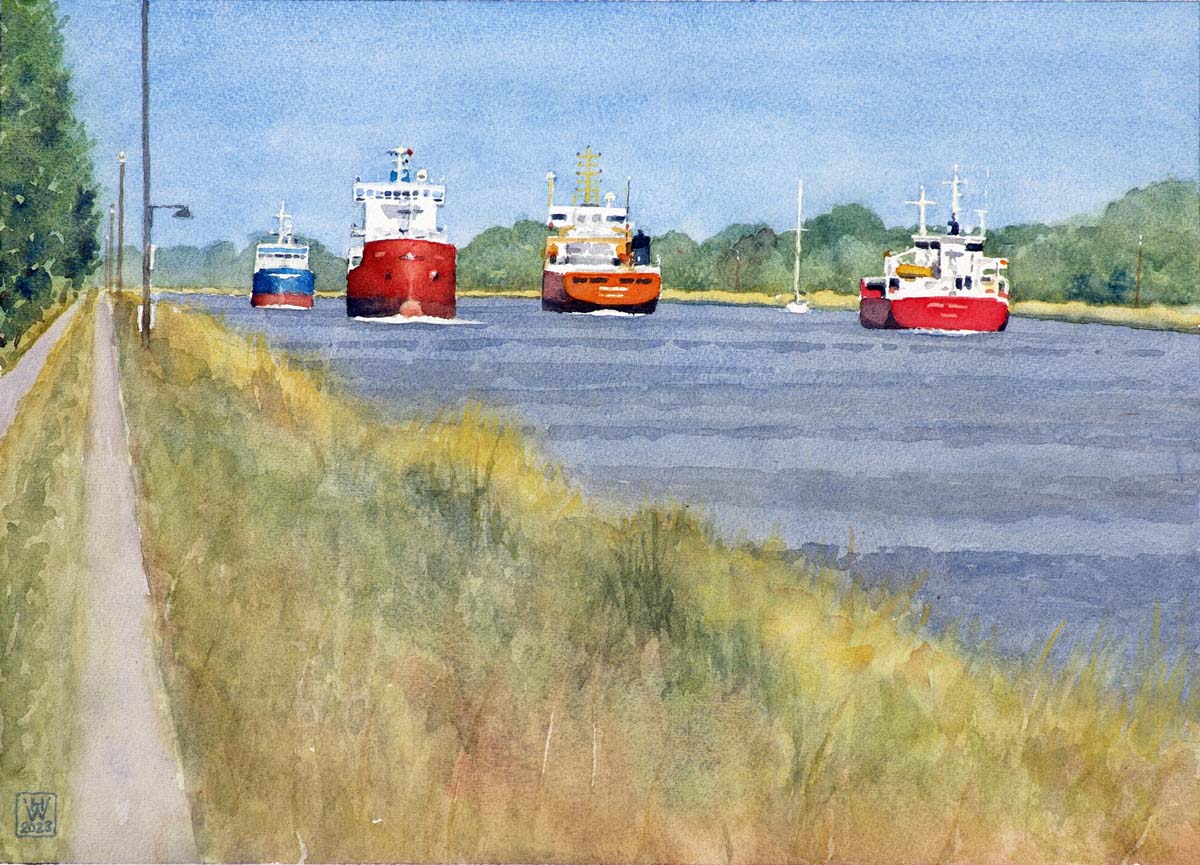 Sonniger Tag am Nord-Ostsee-Kanal  Aquarell 32x44 cm  NFS