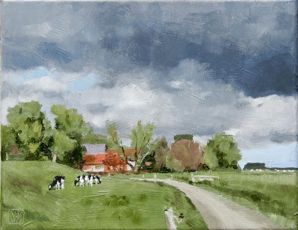Weserinsel Harriersand: Hof an der Inselstraße - Öl 24x30 cm