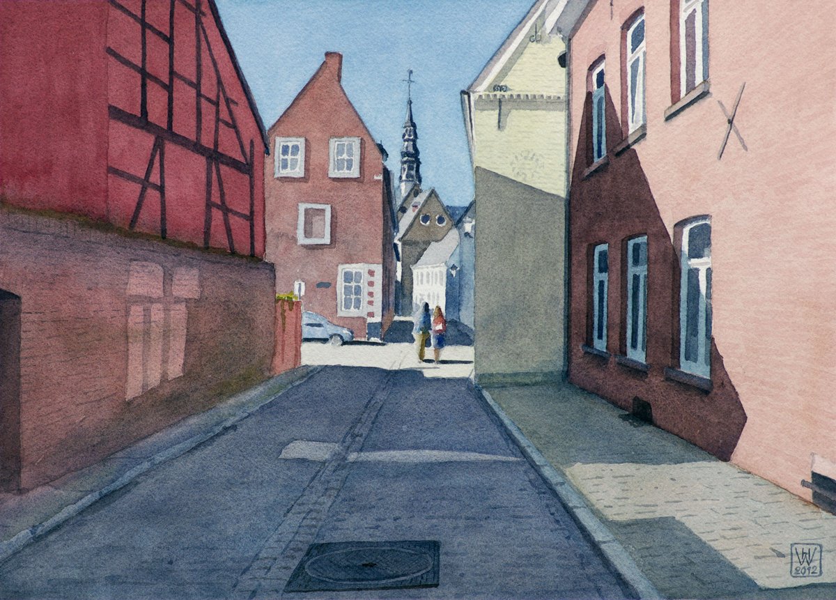 Tongeren (Belgien), Altstadt - Aquarell 27x38 cm  NFS