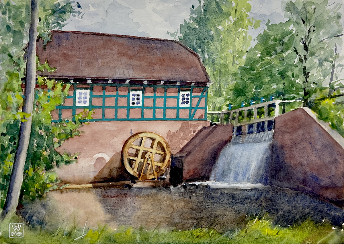 Wassermühle Meyenburg - Aquarell 26,5x37,5 cm