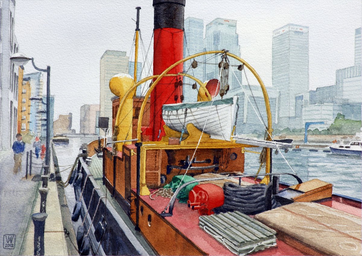 Dampfschlepper PORTWAY, Docklands, London - Aquarell  27x38 cm