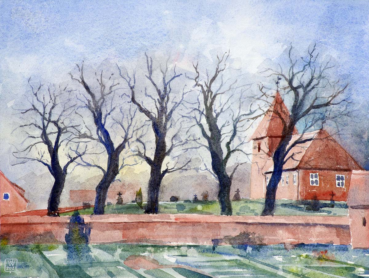 Kirche (Bremen-) Wasserhorst - Aquarell  33x44 cm