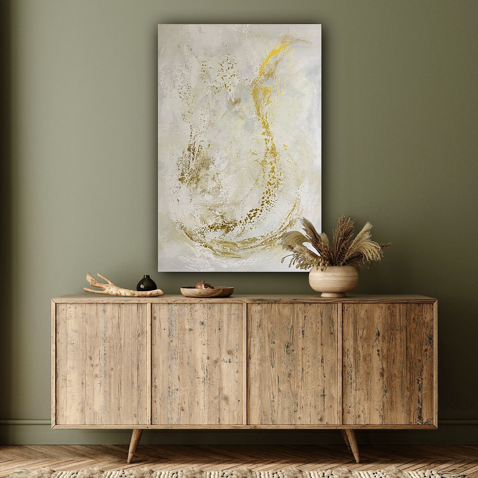 "Upswing" 120 x 80 cm weiß-gold (2024)