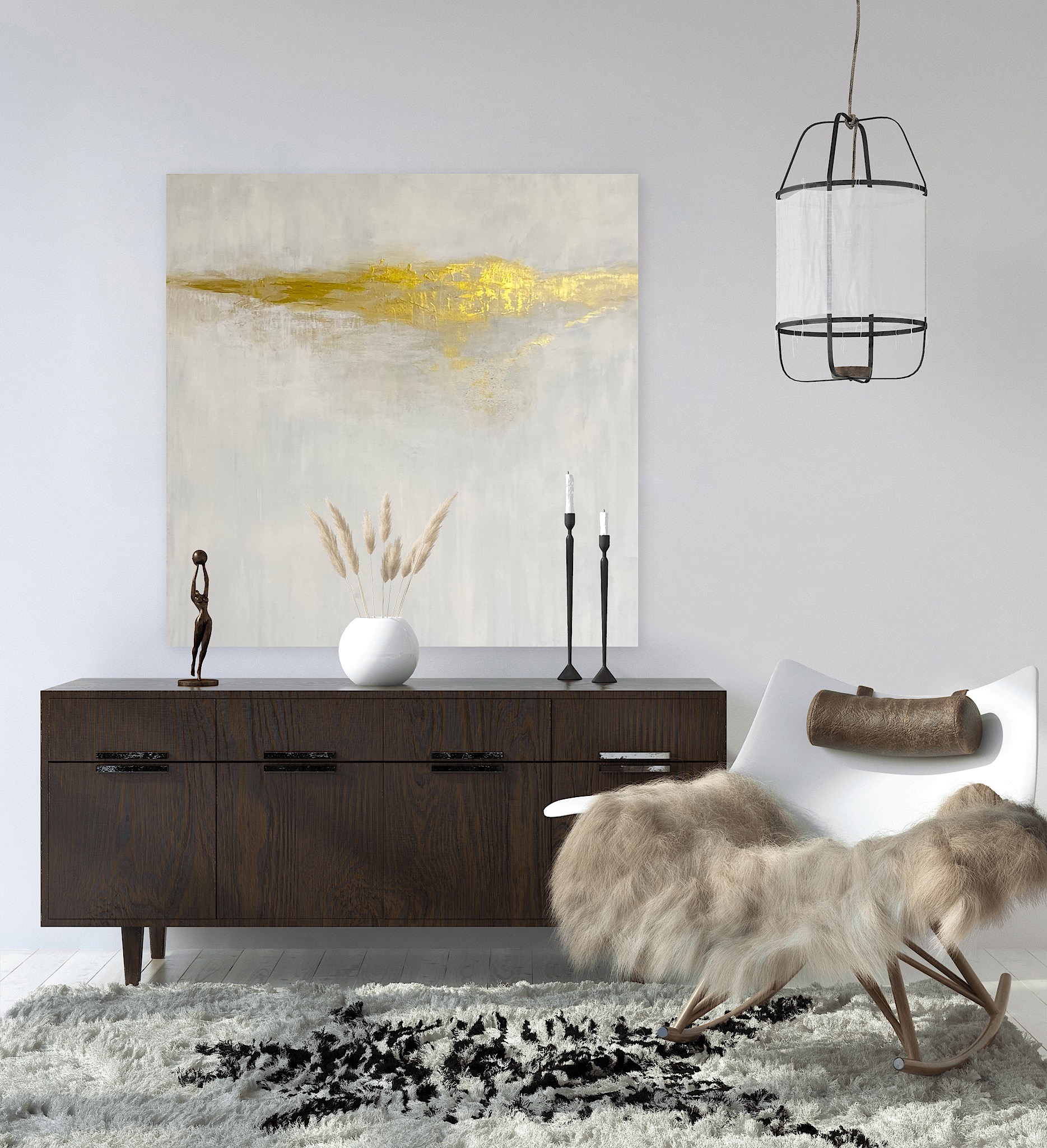 "Golden horizon" 80 x 80 cm weiß-gold (2024)