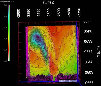 Thermal mapping of a cavitationg jet emerging from a micro-diaphragm