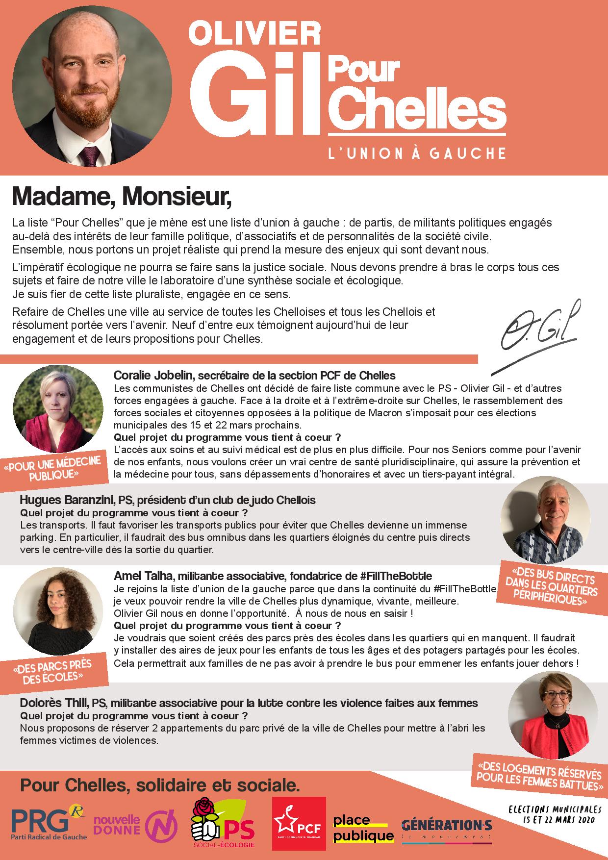 Tract liste campagne municipales 2020- Olivier Gil pour Chelles