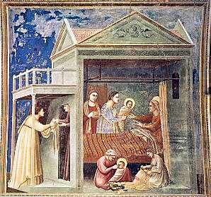 Nacimiento de la Virgen María. Fresco de Giotto. Hacia 1305 Capilla de los Scrovegni, Padua