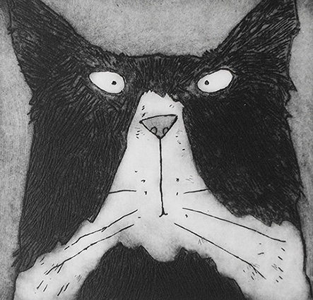 'Mr Tom' humourous black and white Tom Cat acid plate etching print