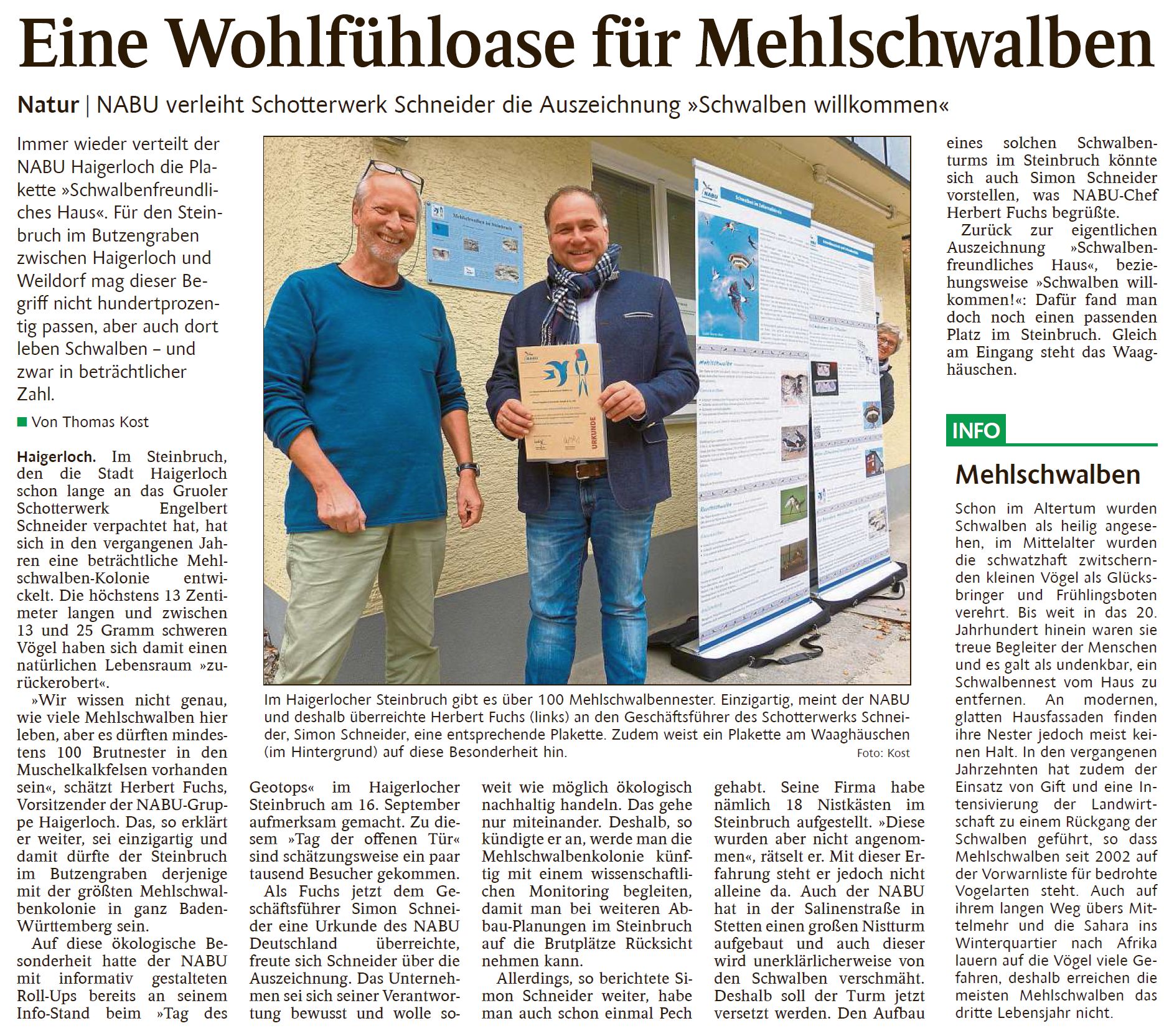 Aktion Schwalbenfreundliches Haus Nabu Kreisverband Zollernalb