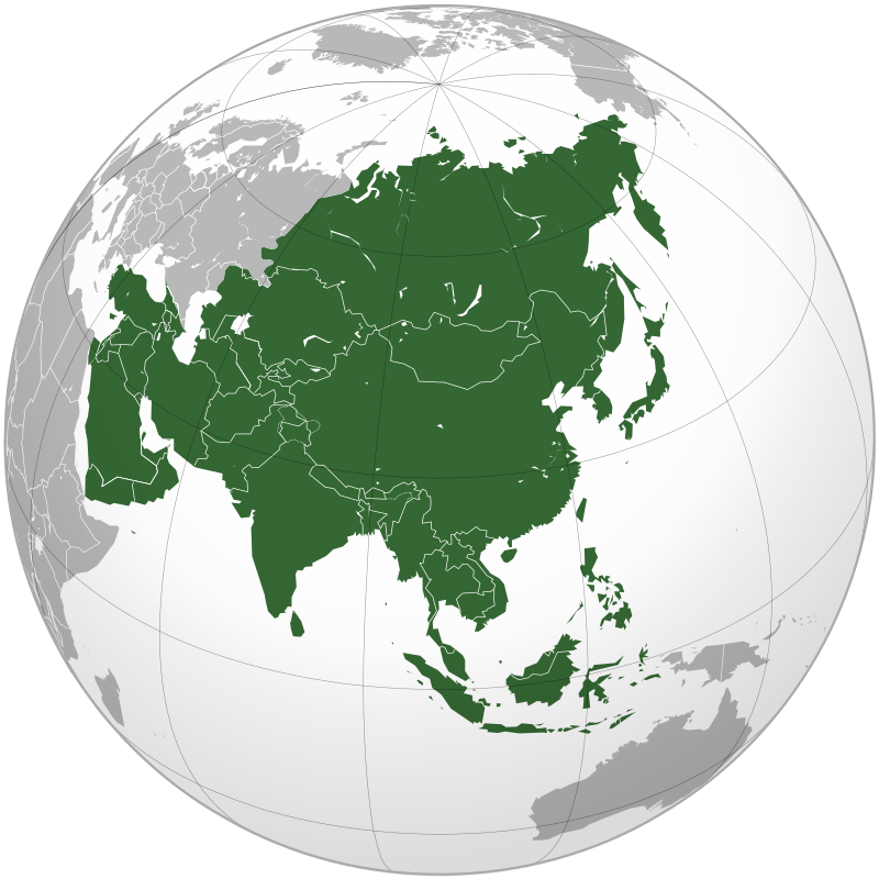 Asian Continent / Eventually the approximately 48 Countries above are linked to this green area marked on the globe on the screen & map / Infrastructure 