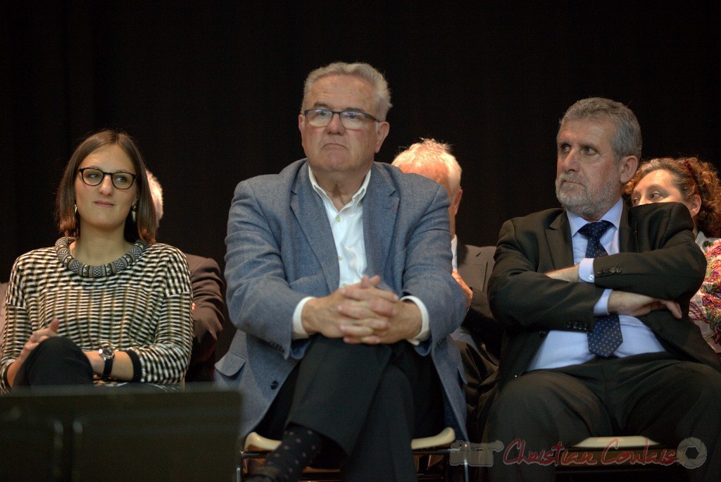 Camille Hollebecque, Jean-Marie Darmian, Alain David. Meeting "Majorité départementale" aux élections départementales de la Gironde, Blasimon, 9 mars 2015