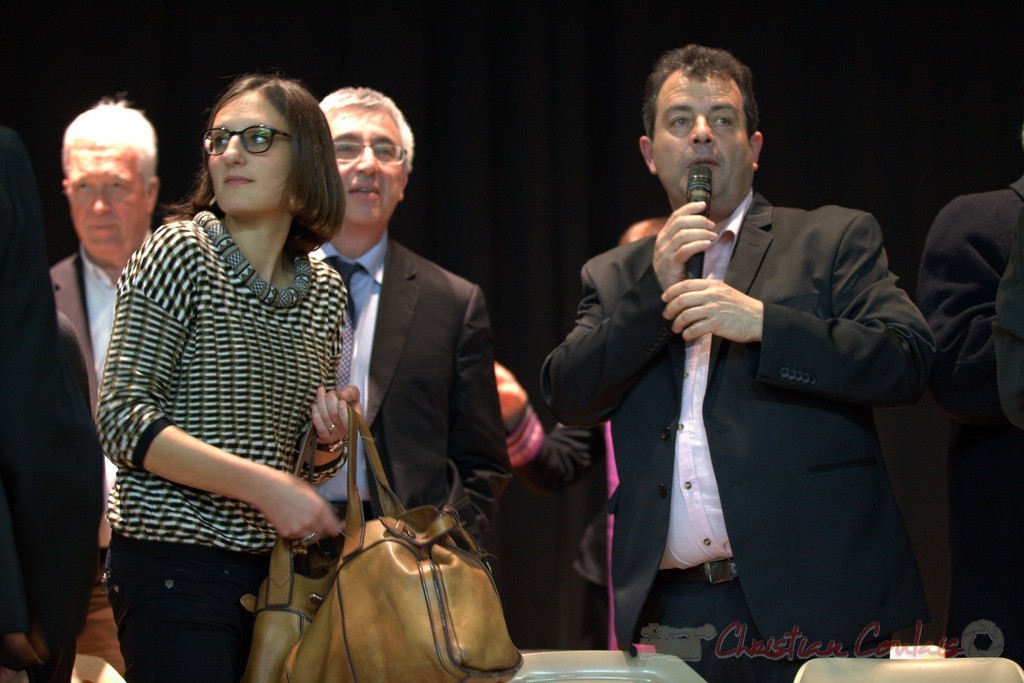 Daniel Barbe, Maire de Blasimon clôture les discours. Meeting "Majorité départementale" aux élections départementales de la Gironde, Blasimon, 9 mars 2015