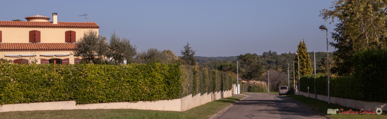 Très beau point de vue sur Carignan-de-Bordeaux et le château Léon dans l'axe. Avenue de Pujade, Cénac, Gironde. 16/10/2017