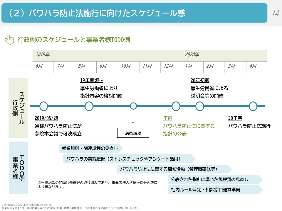 （２）パワハラ防止法施行に向けたスケジュール感