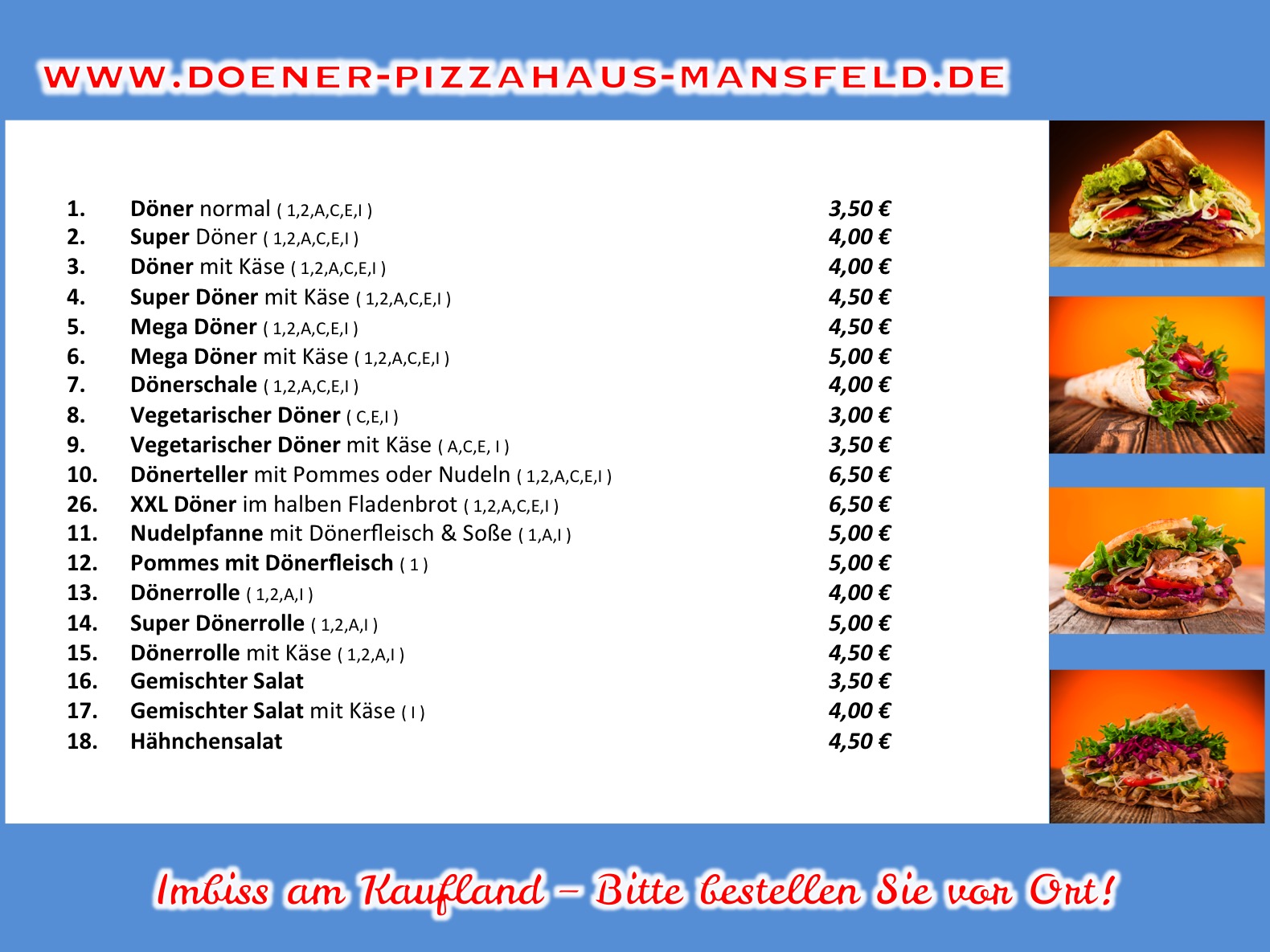 Unser Speise & Getränkeangebot am Imbisswagen - doener-pizzahaus-mansfeld-des Webseite!