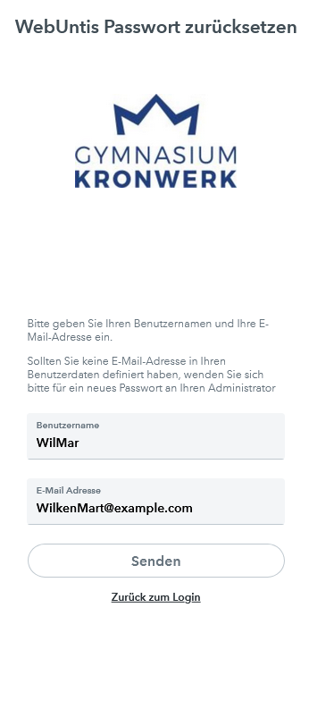 Benutzername und Mailadresse notwendig