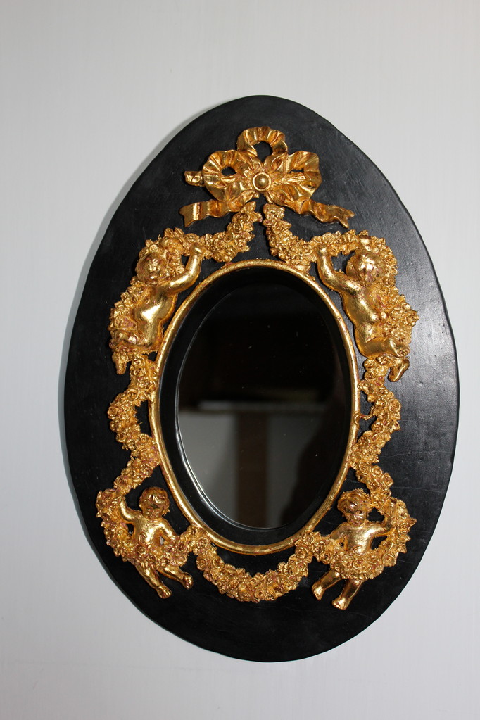 miroir ancien anges guirlande dorure or 