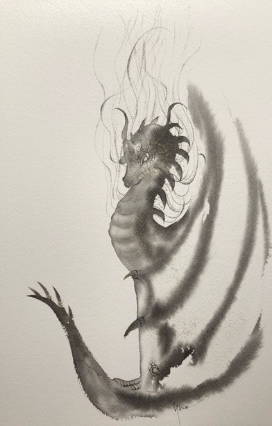 「竜」 渡部ゆか 和紙・墨 ¥44,000 330㎜×420㎜(内寸200㎜×300㎜)
