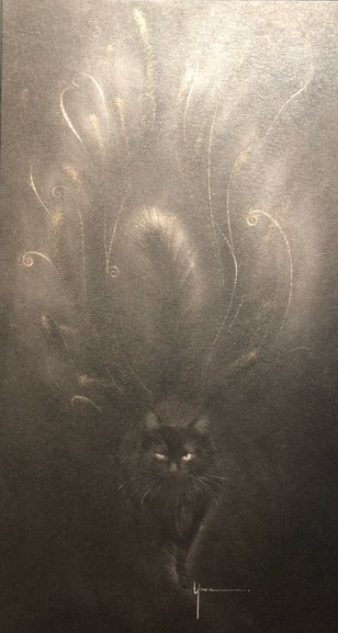 「炎 ~黒猫~」 渡部ゆか 和紙・墨 ¥77,000 415㎜×530㎜(内寸250㎜×440㎜)