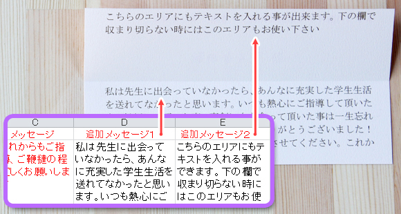 ジッパー席札の裏面に印刷するテキストの入力