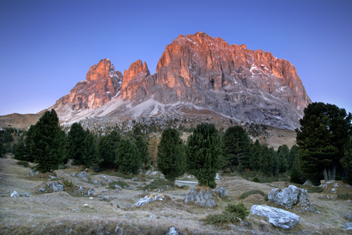 Das Langkofelassiv in Morgenstimmung (Sellajoch) Südtirol, (Italien)