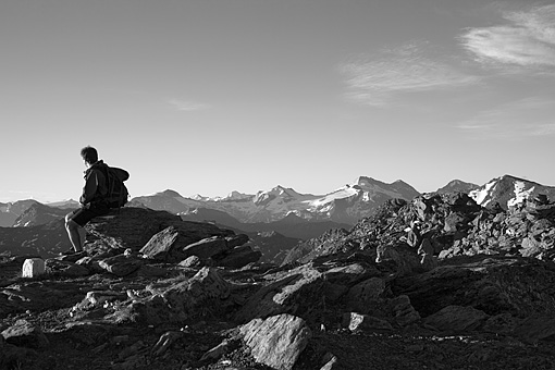 Morgenstimmung am Glungezer mit Blick zum Olperer, Tuxer Alpen, Tirol