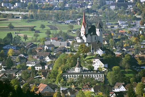 Blick auf die Basilika Rankweil im Rheintal, Vorarlberg
