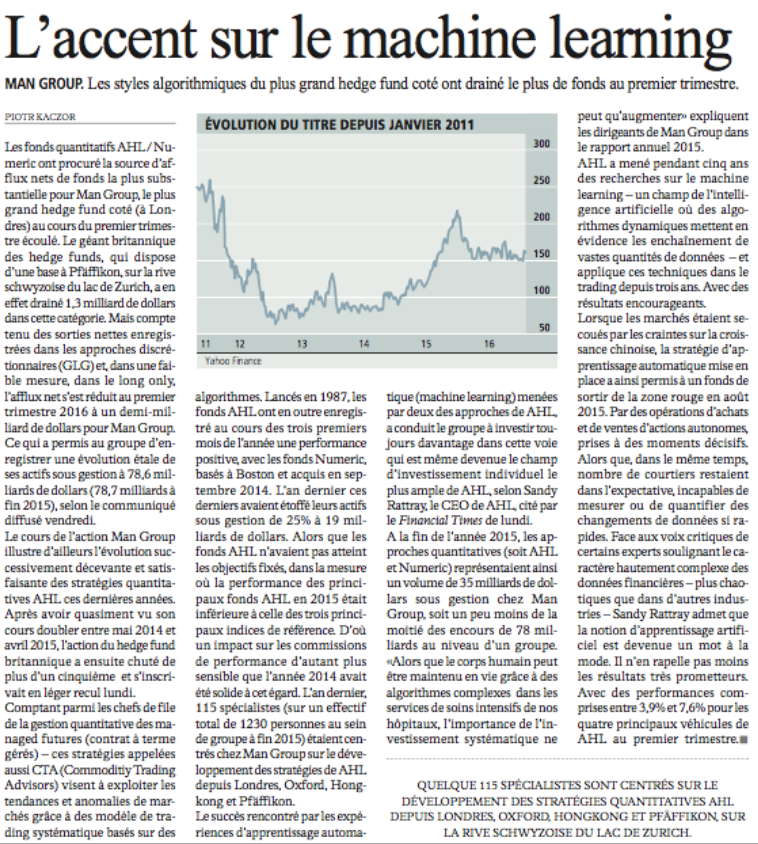 L'Agefi: L'accent sur le machine learning