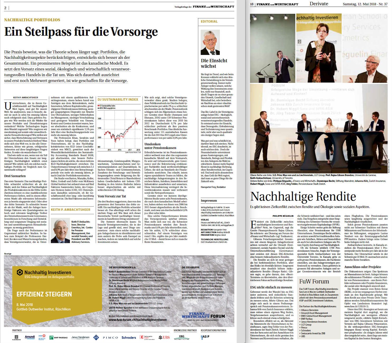 FuW Forum: Aus der Verlagsbeilage «Nachhaltig investieren» zur FuW vom 5. Mai 2018 und Aus der «Finanz und Wirtschaft» Nr. 37 vom 12. Mai 2018