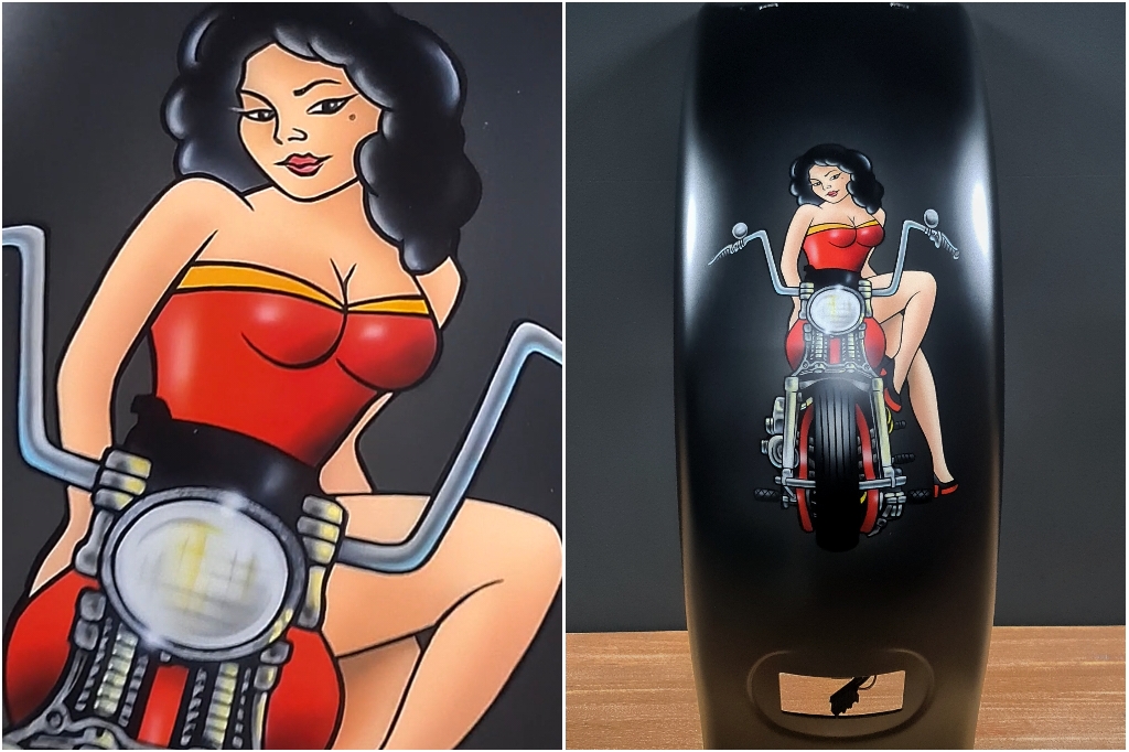 Handpainted pin up, matching my clients tattoo